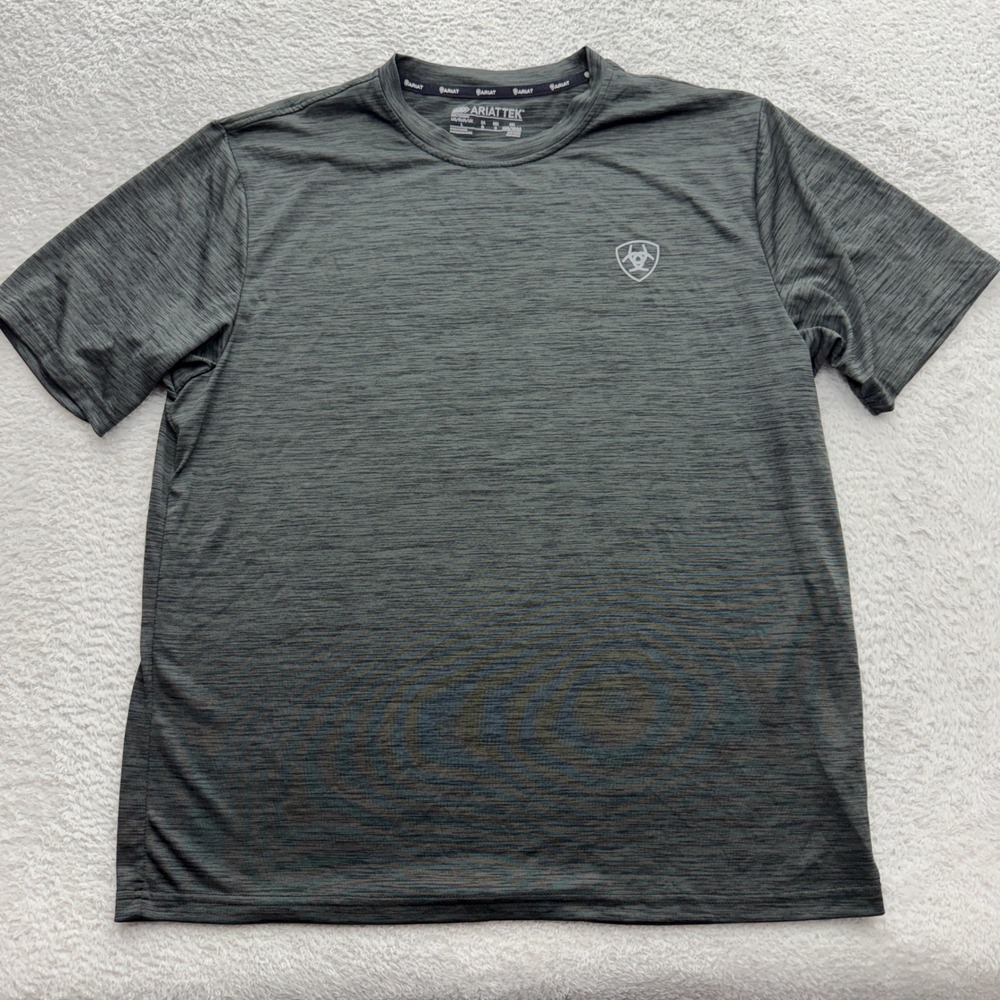 Ariat Mens AriatTEK Performance T-Shirt Gray Space Dye American Flag Large 8537